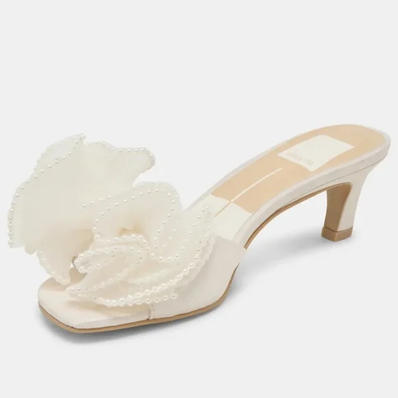 🔹️Dolce Vita 🔹️Narita Pearl Off White Satin Heels - Picture 6 of 11